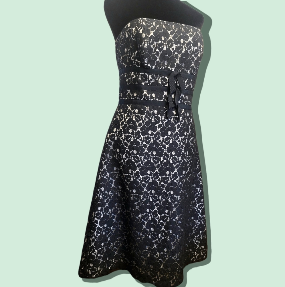 White House Black Market Black Lace Strapless Party Dress Size 6